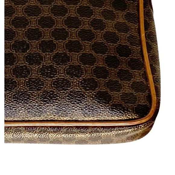 Vintage Celine Triomphe Macadam Clutch Brown Leather Canvas Wrist Handbag Unisex - Picture 13 of 15